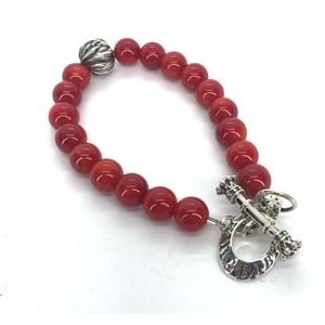 King Baby Studio Coral Bracelet With Silver Feather Bead Bracelet Size 7